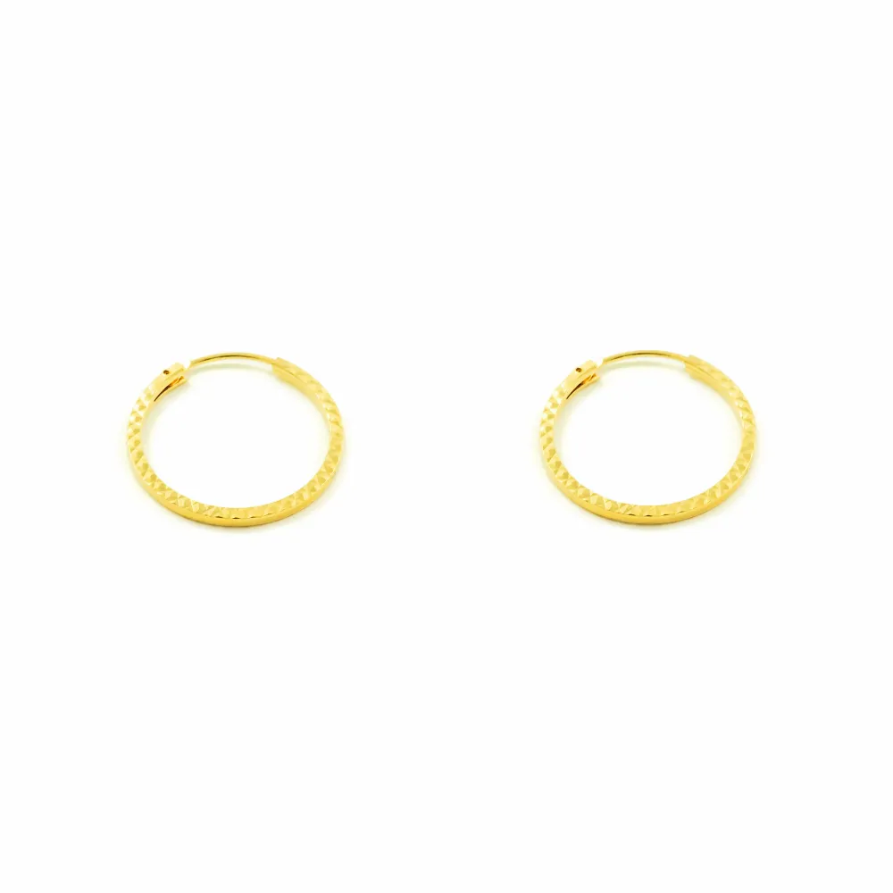9ct Yellow Gold Square Carved Hoop Earrings 12 x 1 mm