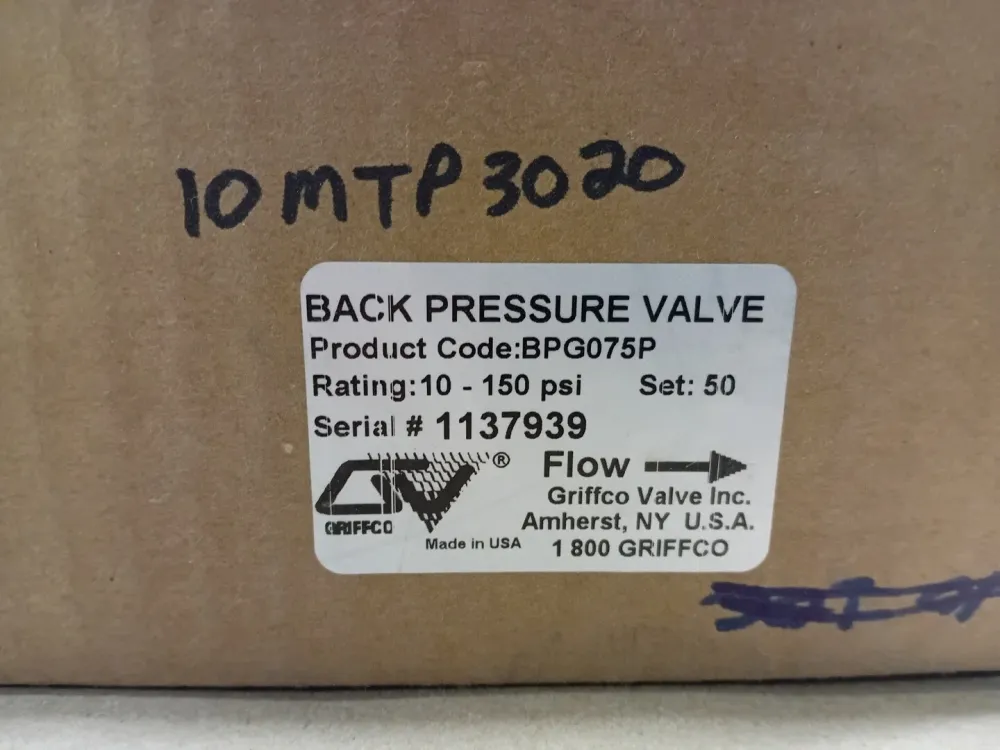 3/4" Back Pressure Valve BPG075P, 10 to 150 PSI