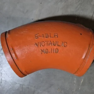 6" Grooved 45° Elbow Fitting, Ptd. Pompoen, No. 110