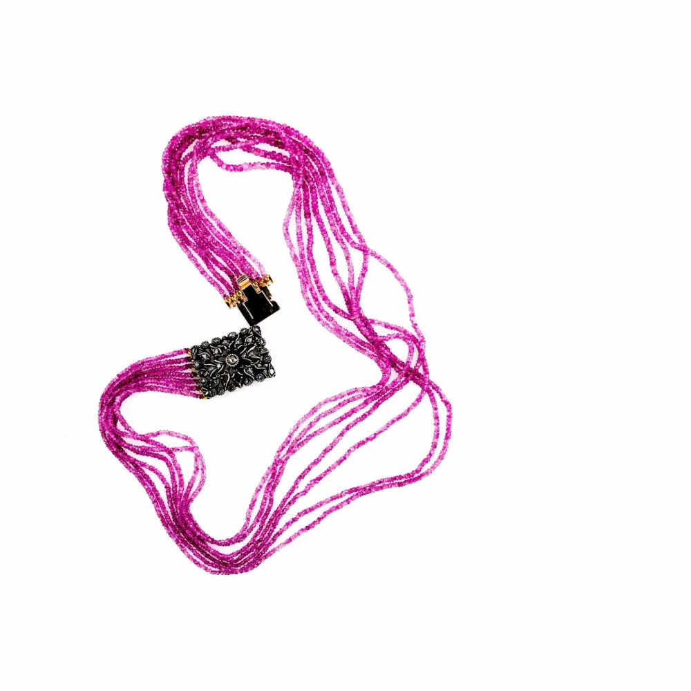 Multi-row Ruby Diamond Necklace