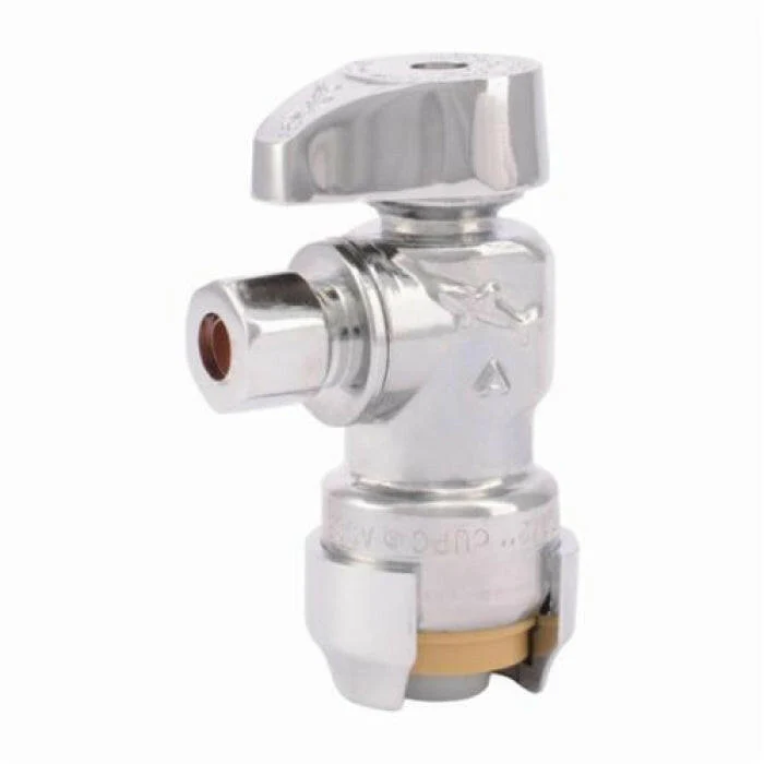 SharkBite 1/2 . Push-to-Connect x 1/4 . O.D. Compression Chrome-Plated Messing Quarter-Turn Angle Stop Valve