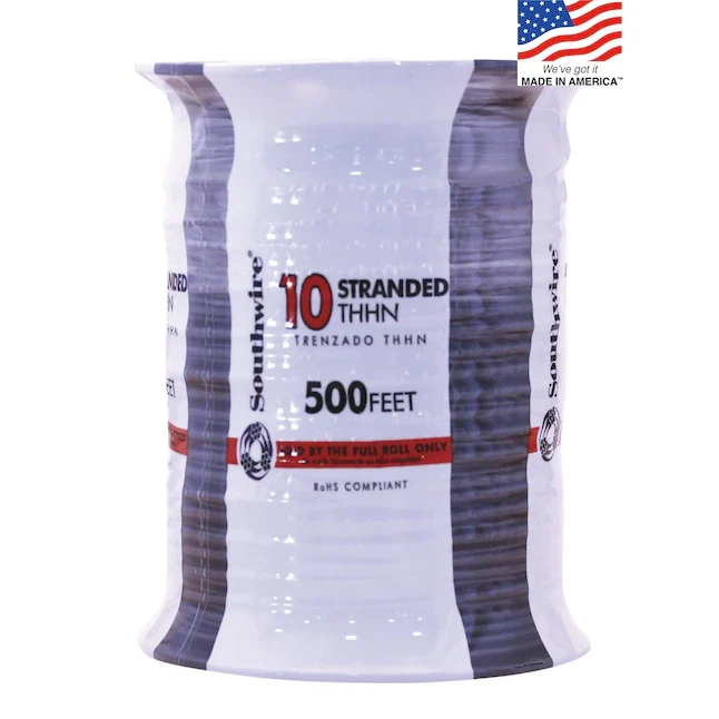 Southwire 500-ft 10-AWG Stranded Black Warm koper THHN Wire