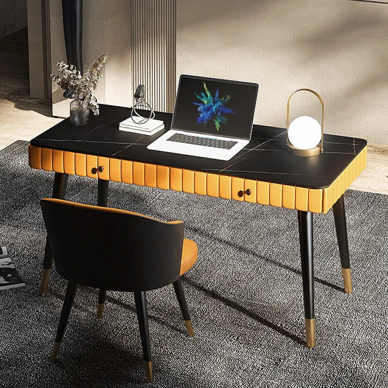 Vierkante Curved Metalen Office Desk Glam Style Stone Writing Desk Office 31
