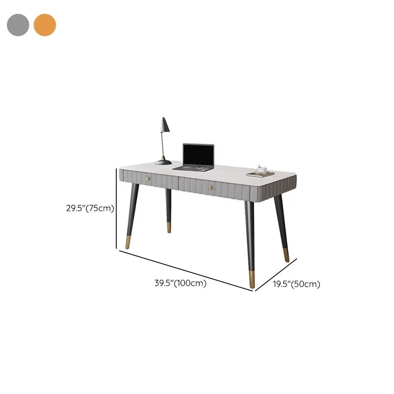 Vierkante Curved Metalen Office Desk Glam Style Stone Writing Desk Office 31