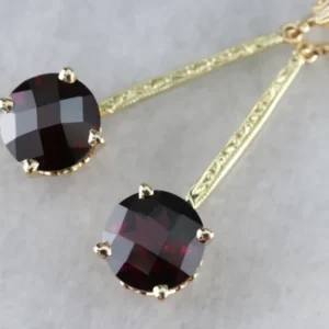 Engraved Long Garnet Drop Earrings