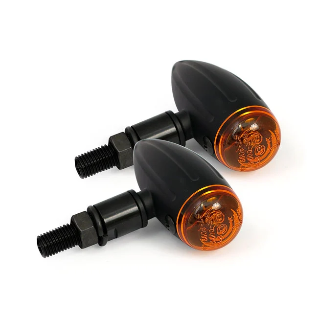 Micro Bullet Turn Signals, Black Grooved Harley-Davidson