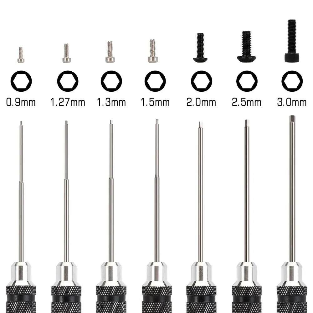 7PCS 0.9/1.27/1.3/1.5/2.0/2.5/3mm Kit de Tournevis Hex (Aluminium, Staal)