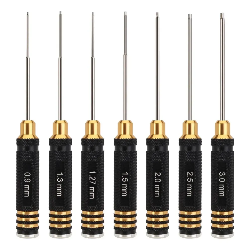 7PCS 0.9/1.27/1.3/1.5/2.0/2.5/3mm Kit de Tournevis Hex (Aluminium, Staal)