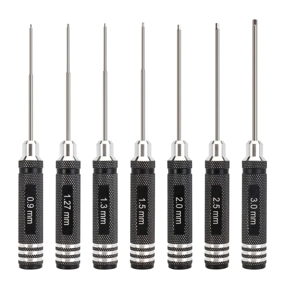 7PCS 0.9/1.27/1.3/1.5/2.0/2.5/3mm Kit de Tournevis Hex (Aluminium, Staal)