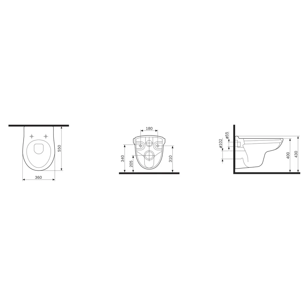 AquaVive Hangtoilet Simeto Randloos - Keramiek - Rond - Wit - 56cm