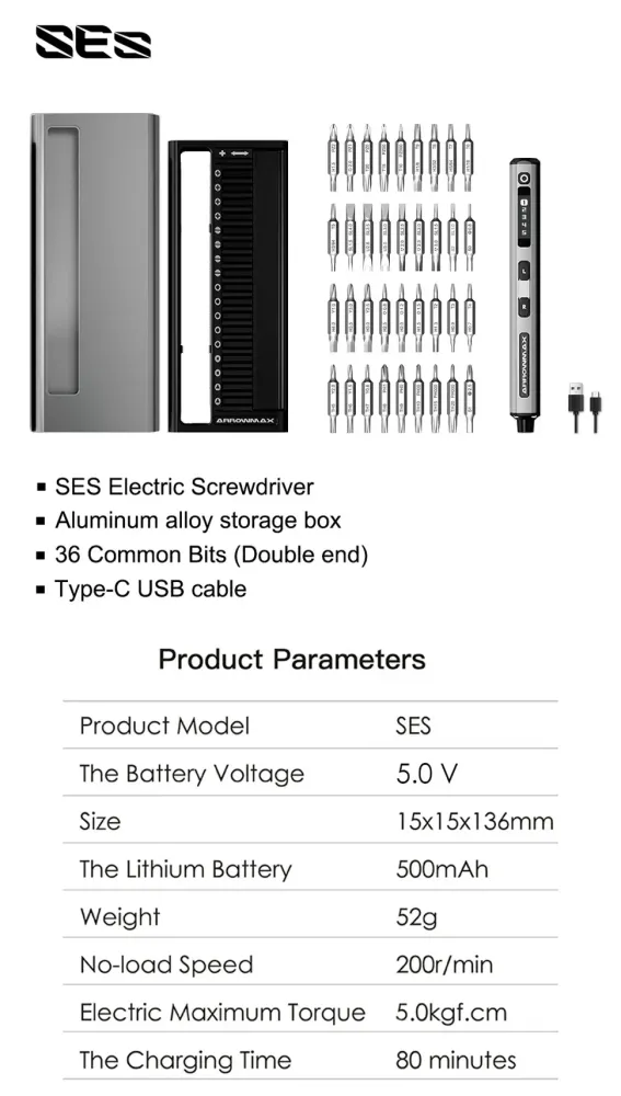 ARROWMAX SES 72 1 Rechargeable Cordless Mini Electric Screwdriver Set