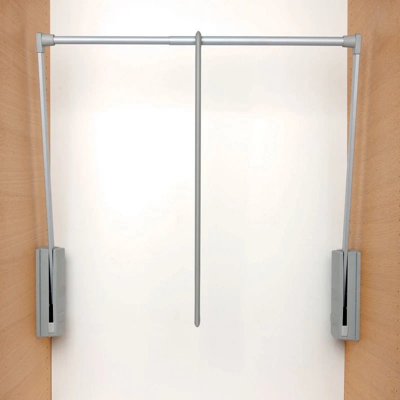 Garderobelift 440-610mm behuizing grijs buis zilver Bestelmeubelbeslag.nl