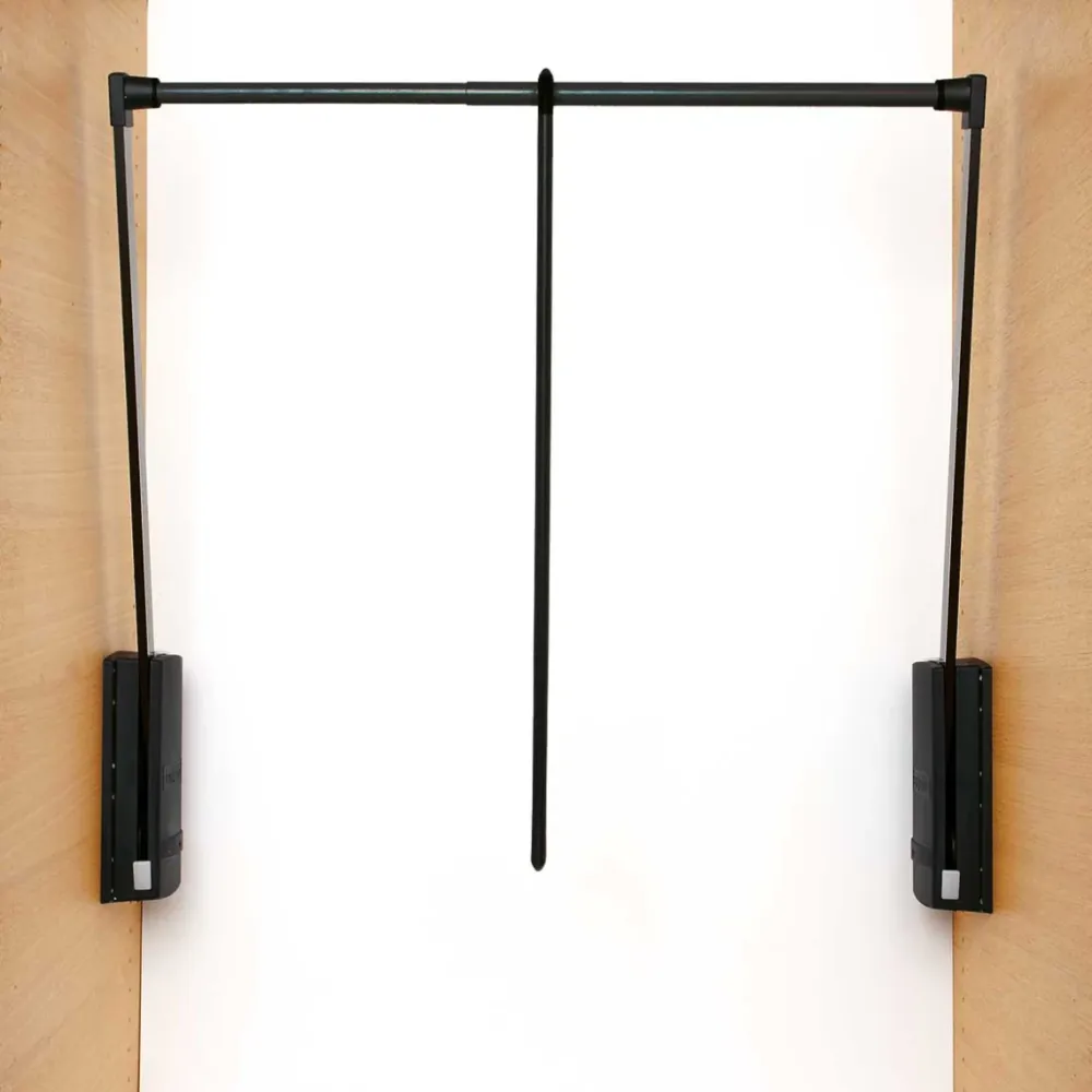 Garderobelift 440-610mm behuizing zwart buis zwart Bestelmeubelbeslag.nl
