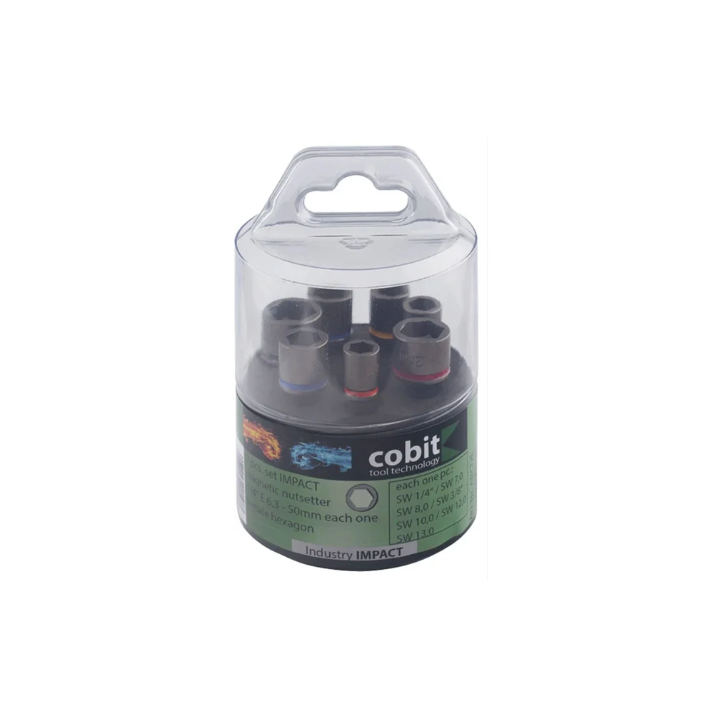 1/4" dopsleutelset 7/8/10/13mm,1/4"-3/8" -5/16", met veermagneet, slaguitvoering COBIT