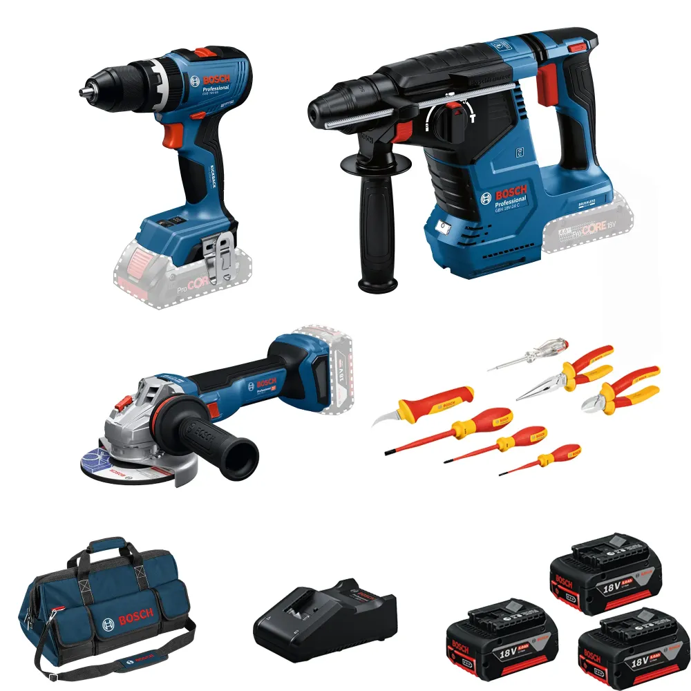 Combinatieset Bosch GSB 18V-65 + GWS 18V-11 + GBH 18V-24 C 18V 5Ah