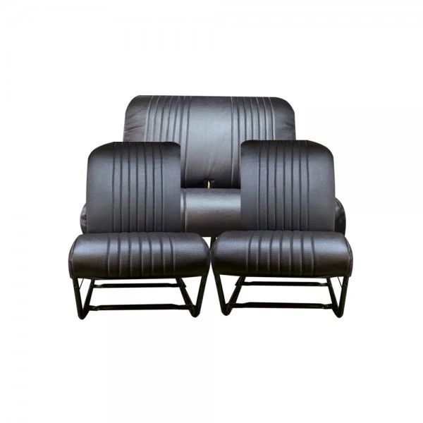 COMPLETE KIT 2 ASYMMETRISCHE VOORSTOELEN + ACHTERBANK. GEPERFOREERDE ZWARTE SKAI