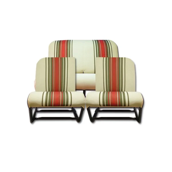 COMPLETE KIT 2 ASYMMETRISCHE VOORSTOELEN + ACHTERBANK. GESTREEPTE BEIGE STOF