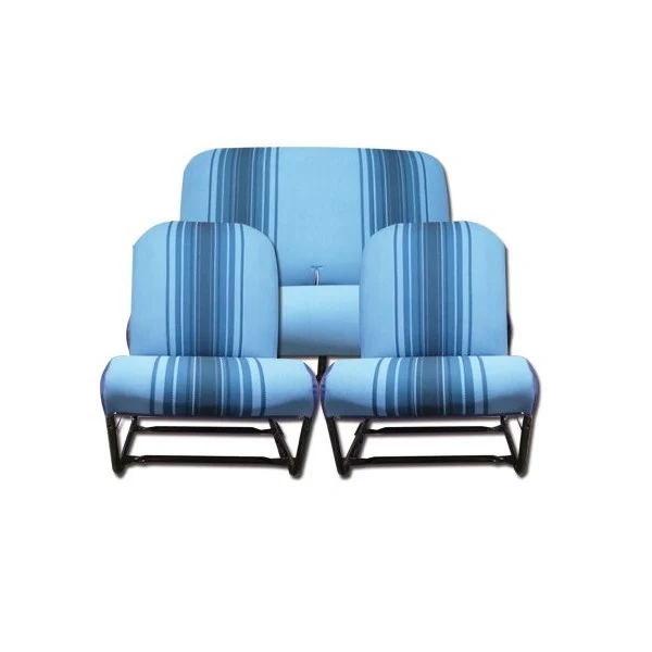 COMPLETE KIT 2 SYMMETRISCHE VOORSTOELEN + ACHTERBANK. BLAUW GESTREEPTE STOF