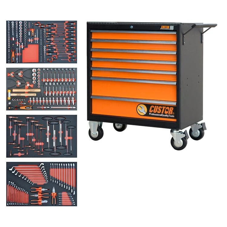 Gereedschapswagen KING SIZE, 4 laden gevuld FOAM Custor