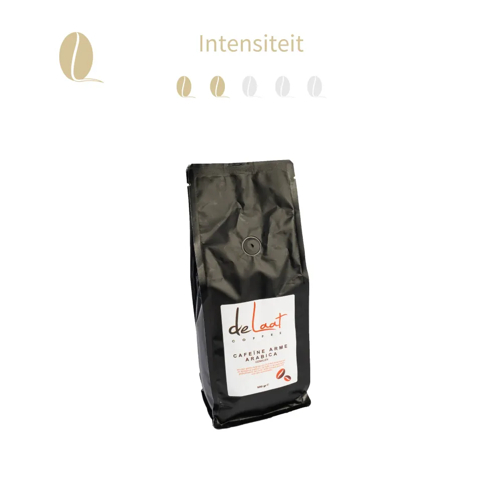 Cafeïne arm Arabica gemalen 500 gram de Laat coffee