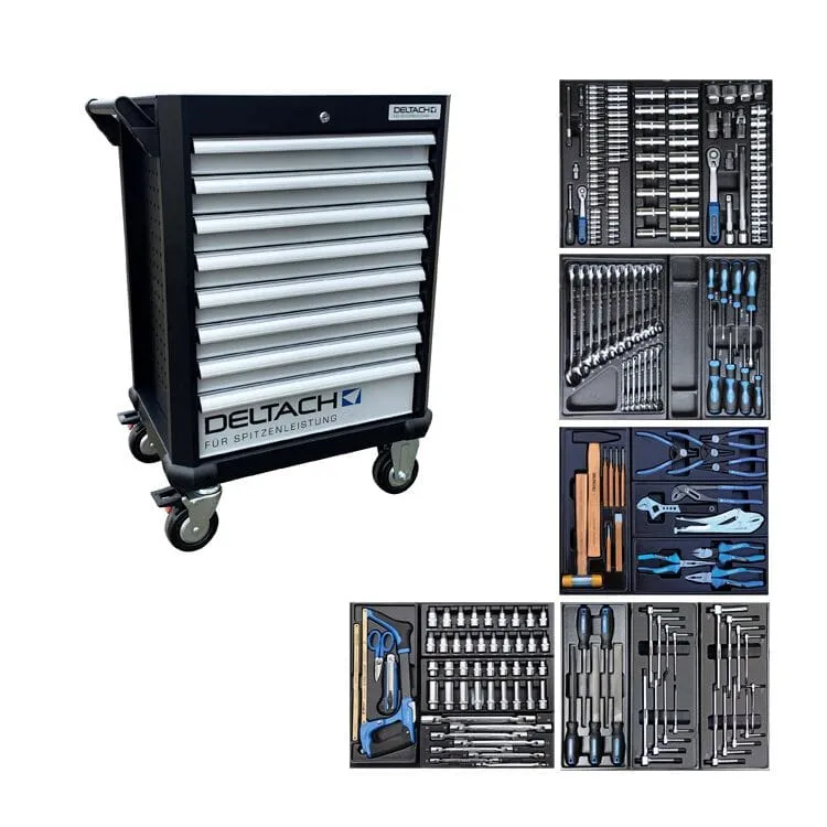 Gereedschapswagen D2-COMPACT, 5 laden gevuld, 214dlg Deltach