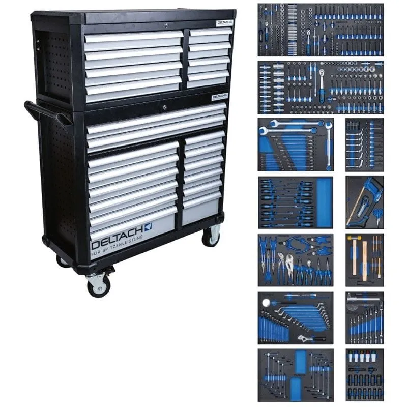 Gereedschapswagen D2-XXL + topkoffer, 12 laden gevuld FOAM, 475dlg Deltach