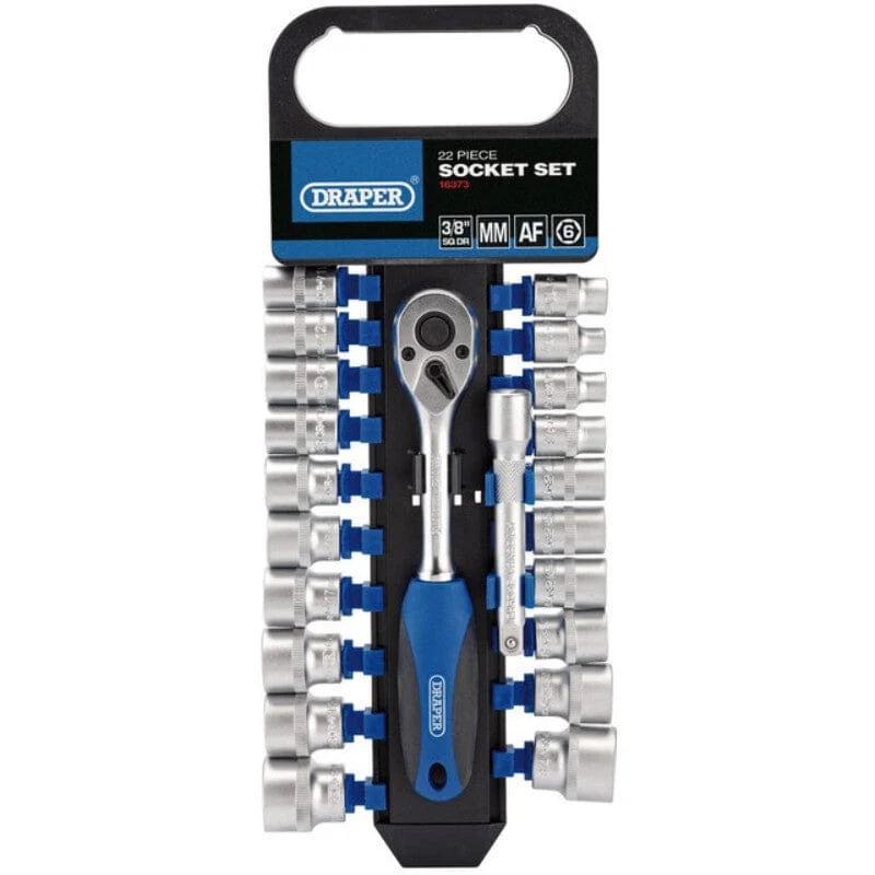 3/8” Doppenset INCH + metrisch, 22dlg Draper Tools
