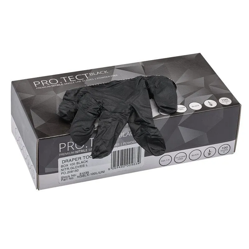Nitril handschoenen zwart, L, 100st Draper Tools