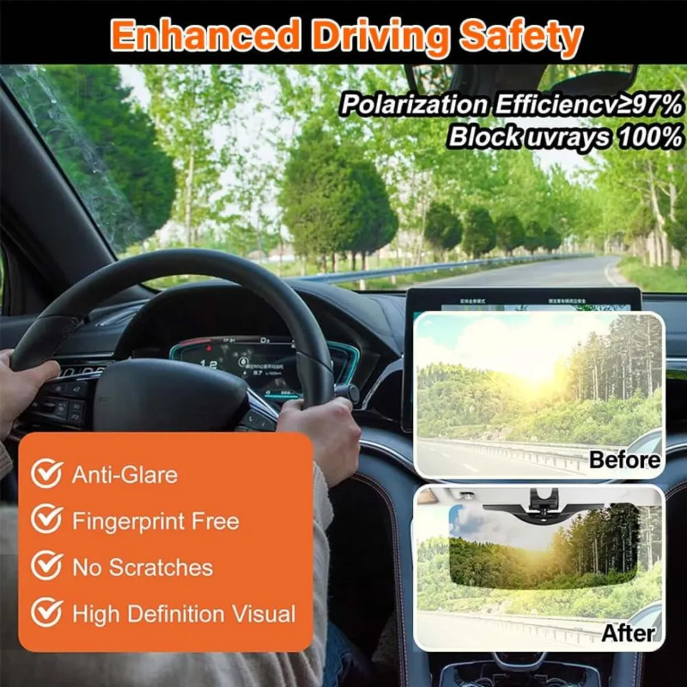 DriveShield | Gepolariseerde zonneklep voor helder zicht en minder verblinding tijdens het rijden