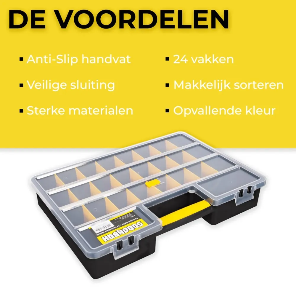 Nanacy's Stockbox Gereedschapskoffer met 24 uitneembare vak verdelers Zwart/Geel Eastline International B.V.