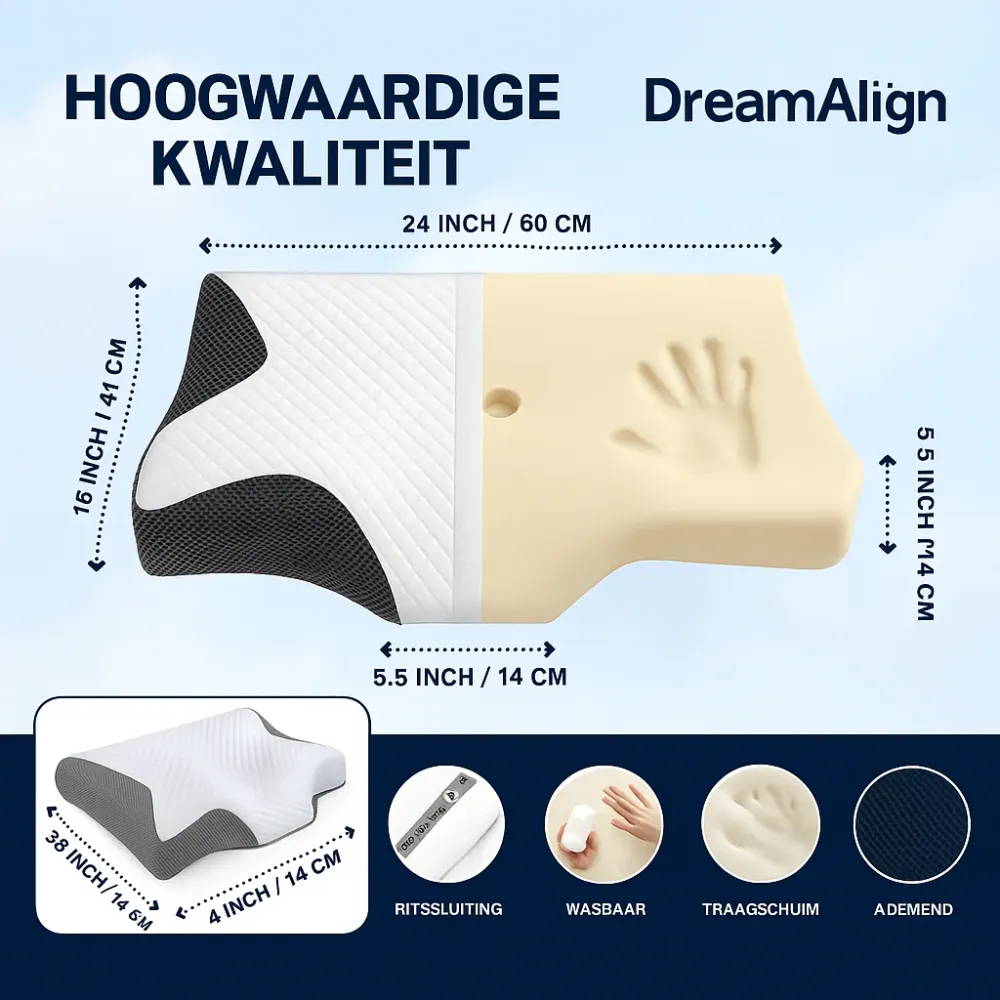DreamAlign | Ergonomisch Kussen voor Pijnvrij en Rustgevend Slapen- Finest Luxe