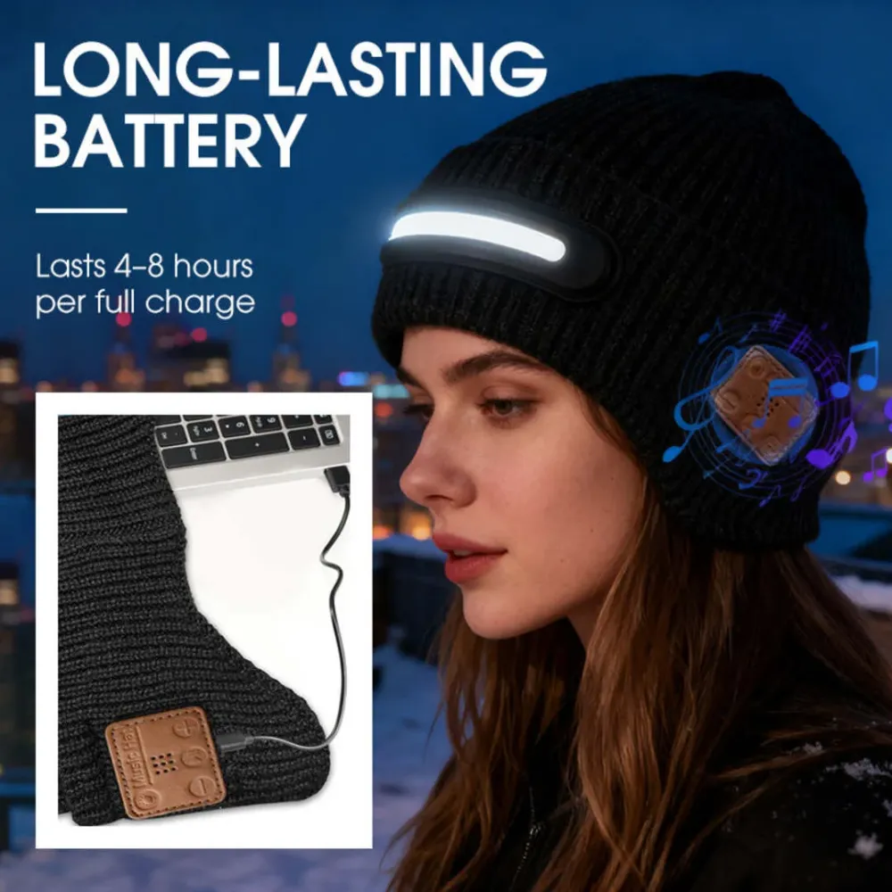 LumoCap | Verstelbare LED Muts met Bluetooth voor Handsfree Muziek en Verlichting Finest Luxe