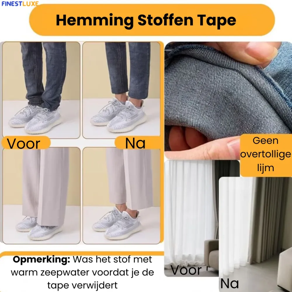 QuickHem | Zelfklevend Zoomband voor Gemakkelijk Zomen Zonder Naald Finest Luxe