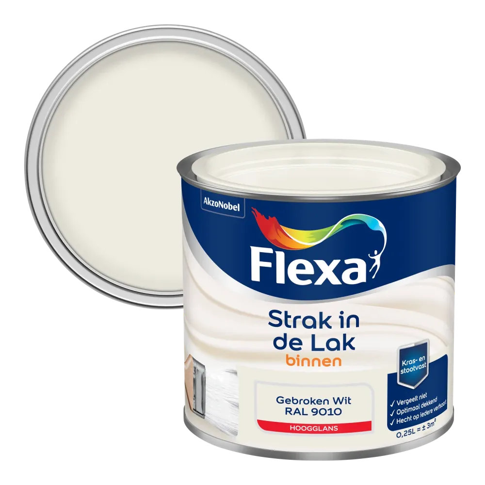 Flexa Houtlak Strak de Lak - Hoogglans - Gebroken Wit RAL 9010 - 250ml