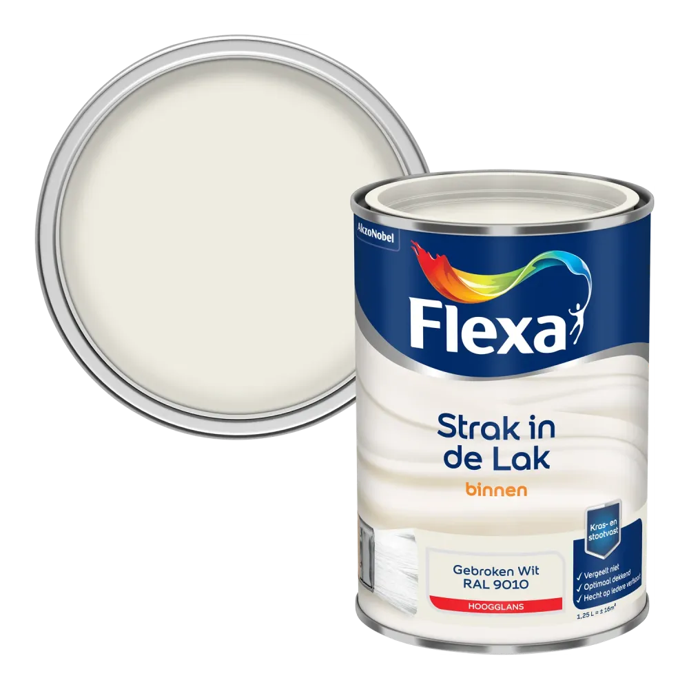 Flexa Houtlak Strak de Lak - Hoogglans - Gebroken Wit RAL 9010 - 1,25L
