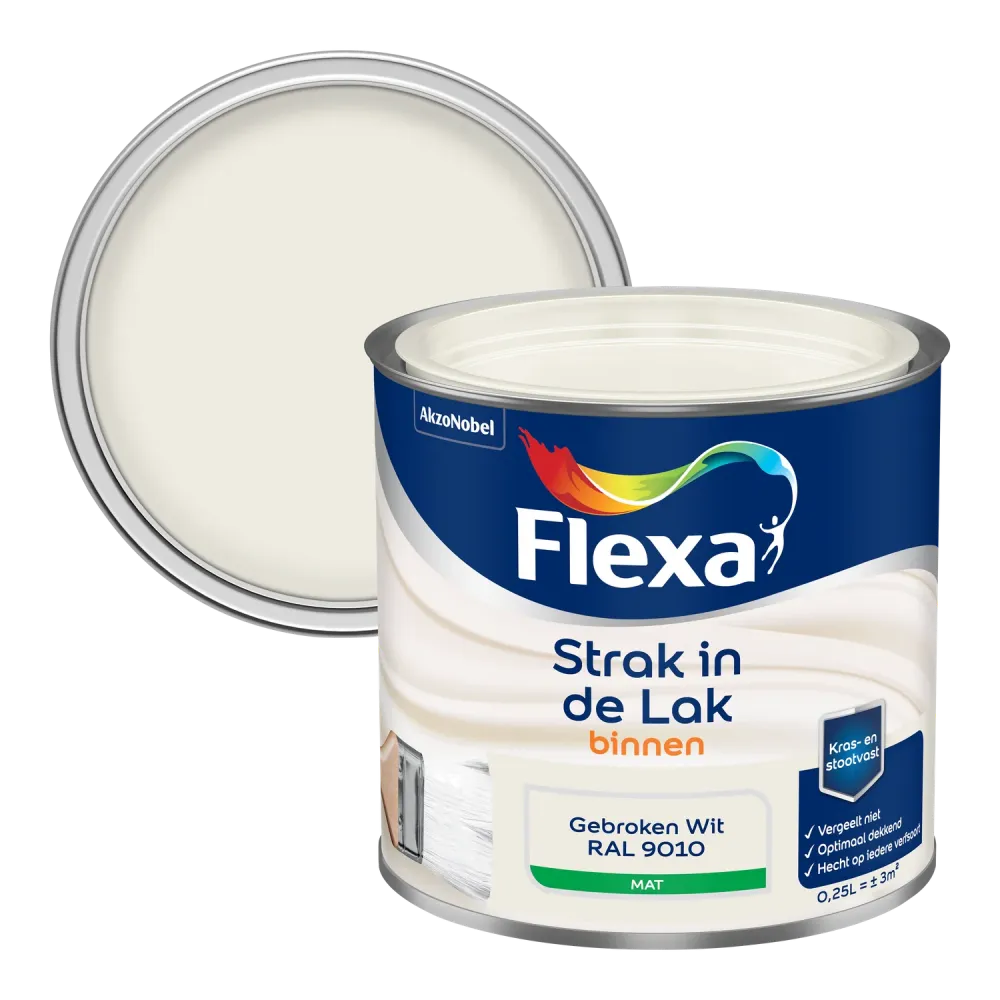 Flexa Houtlak Strak de Lak - Mat - Gebroken Wit RAL 9010 - 250ml