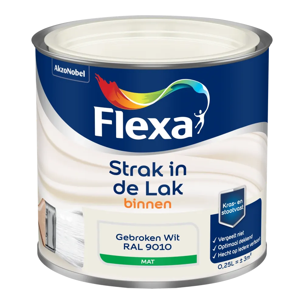 Flexa Houtlak Strak de Lak - Mat - Gebroken Wit RAL 9010 - 250ml