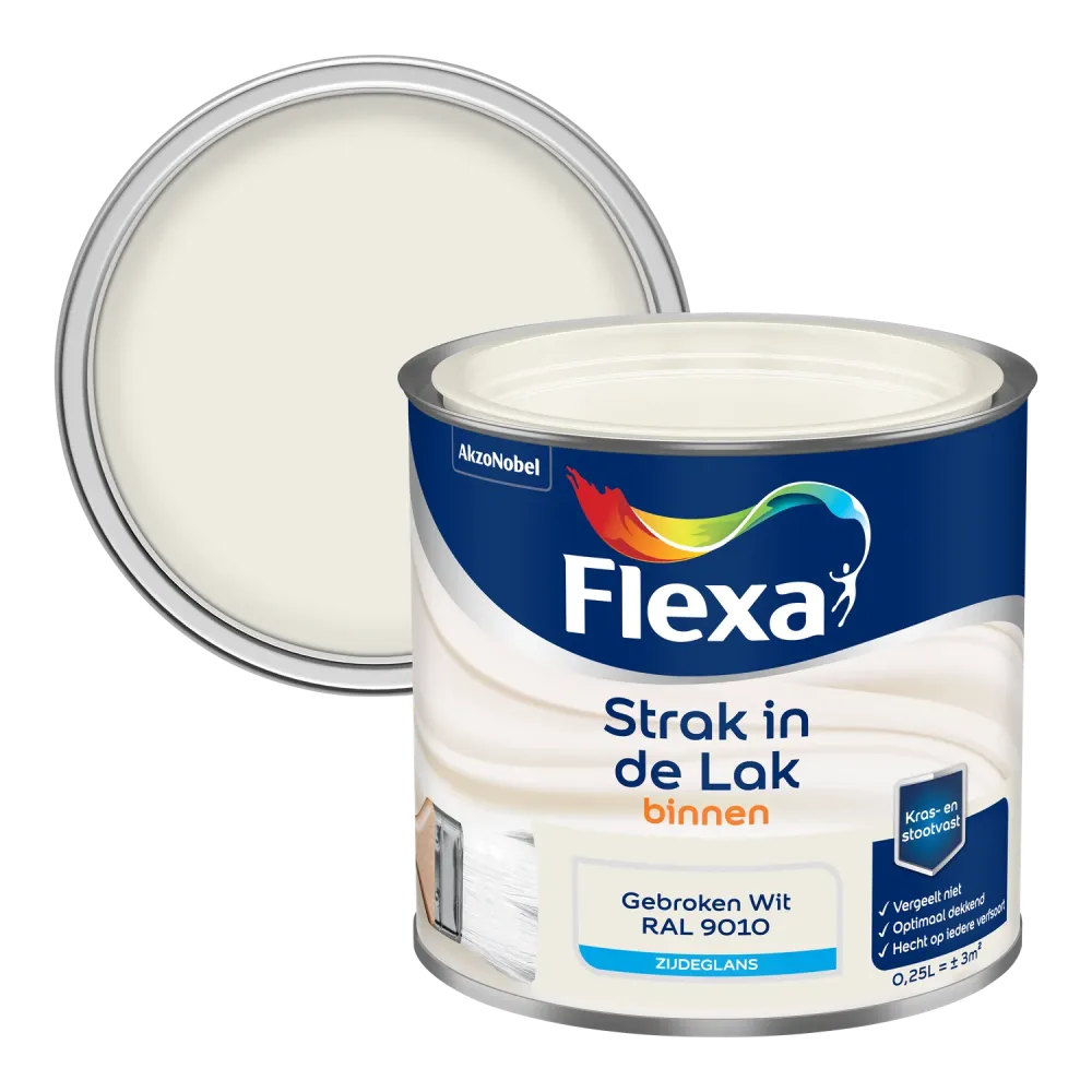 Flexa Houtlak Strak de Lak - Zijdeglans - Gebroken Wit RAL 9010 - 250ml