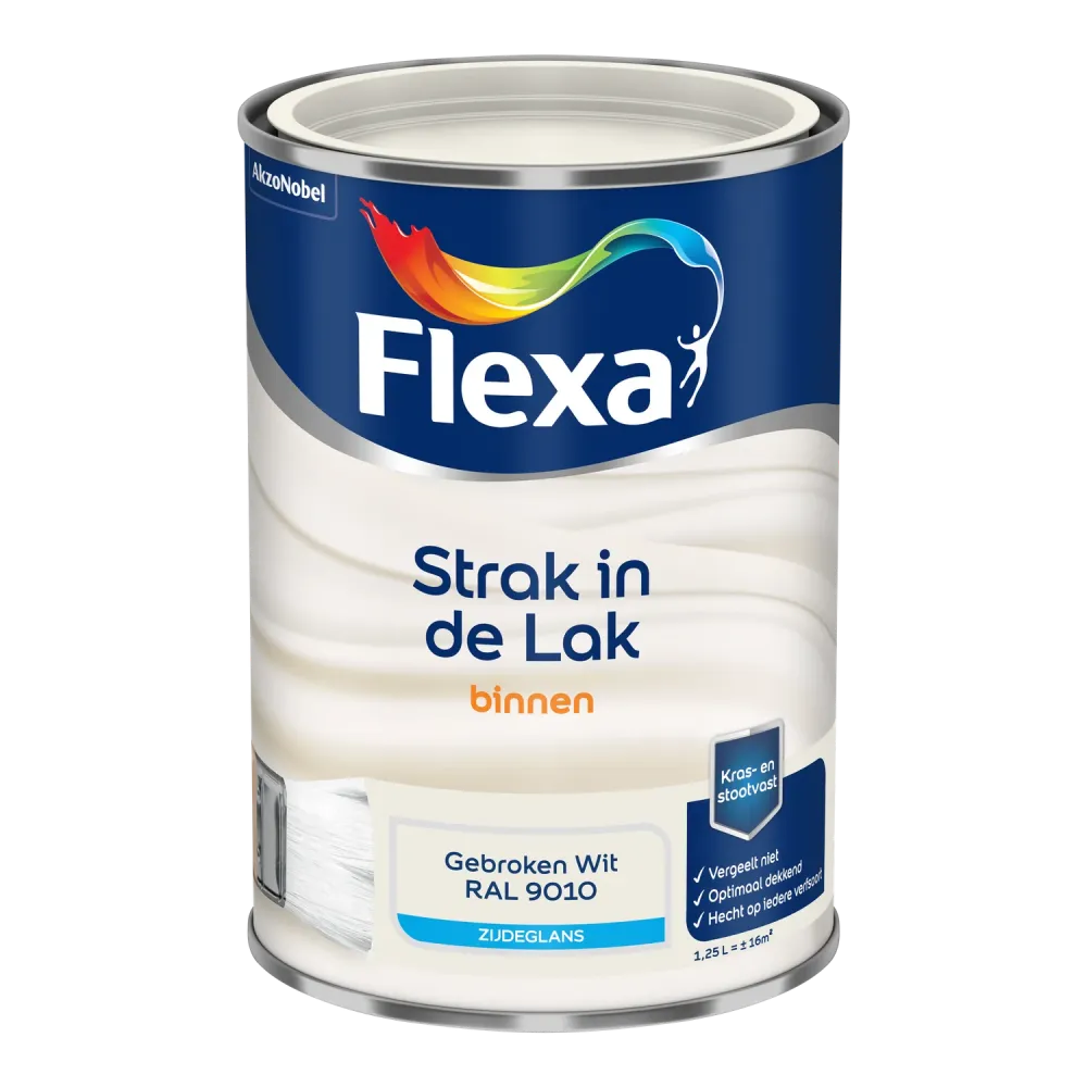 Flexa Houtlak Strak de Lak - Zijdeglans - Gebroken Wit RAL 9010 - 1,25L