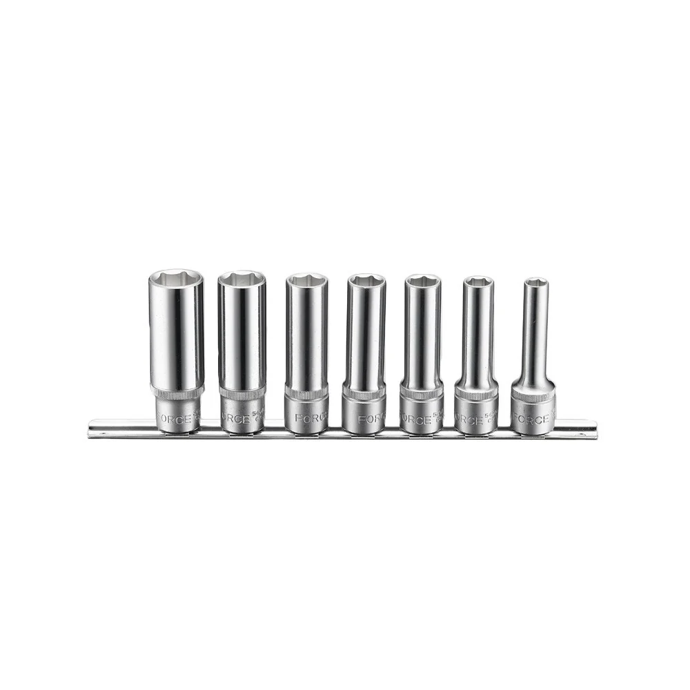 7pc 1/2" 6pt Flank deep socket set Force