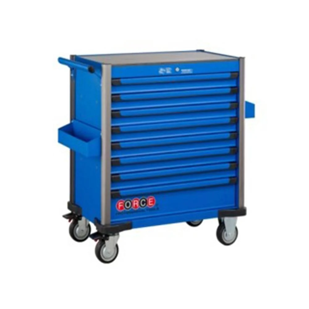 Blauwe jumbo Gereedschapswagen met 8 lades en 610-delig gereedschap (EVA) Force
