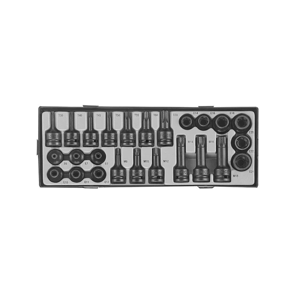 1/2" 25 delig DR. Impact torx dop & torx en veeltand dopsleutel bitset Force