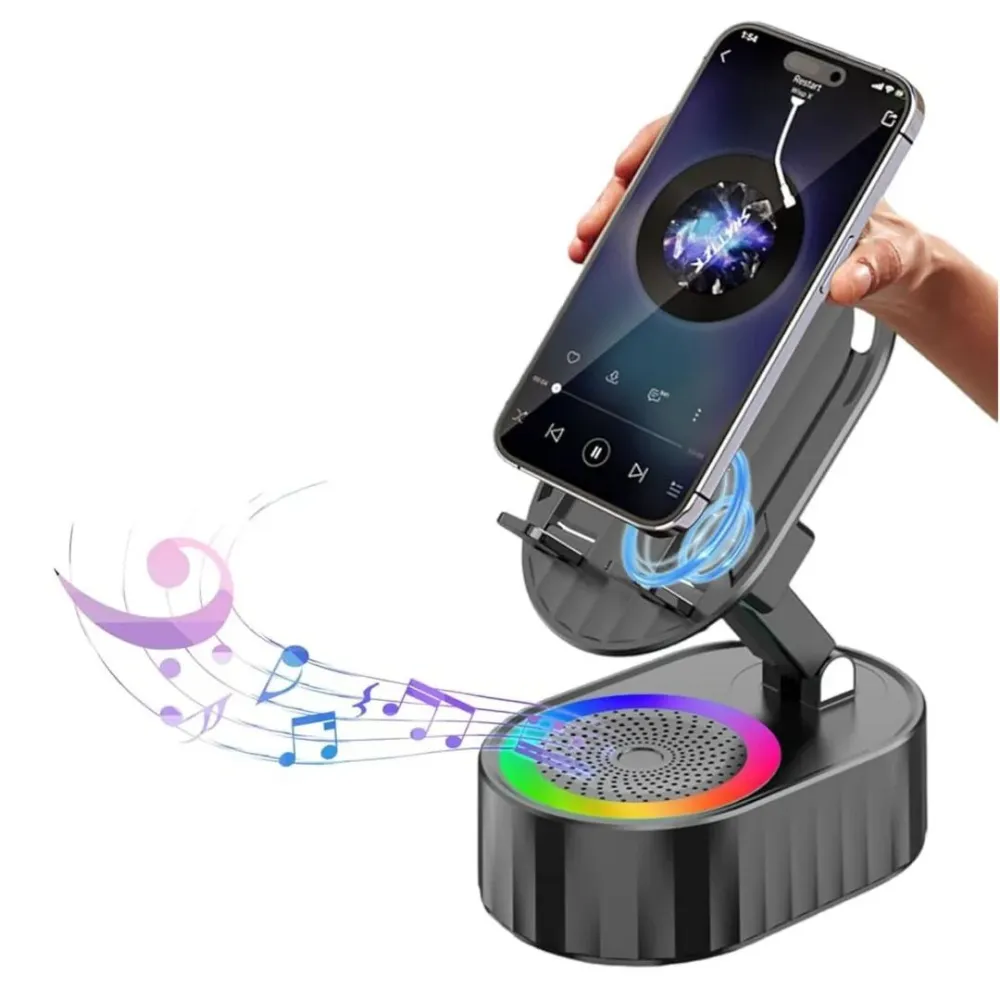 GlowStand | 5--1 Draadloze Inductie Speaker met Verlichting & Telefoonhouder