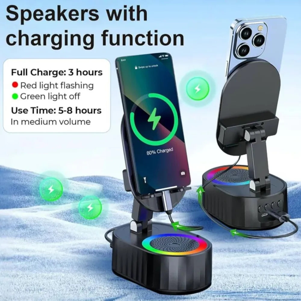 GlowStand | 5--1 Draadloze Inductie Speaker met Verlichting & Telefoonhouder
