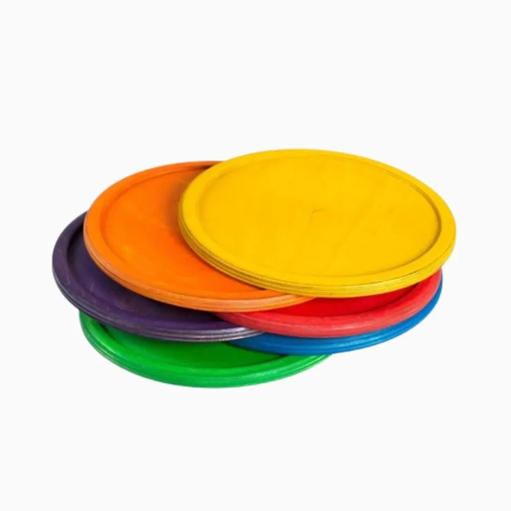 Grapat houten bordjes regenboog - 6 stuks