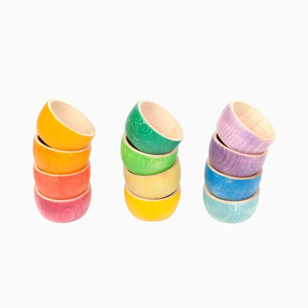 Grapat houten kommetjes - 12 stuks