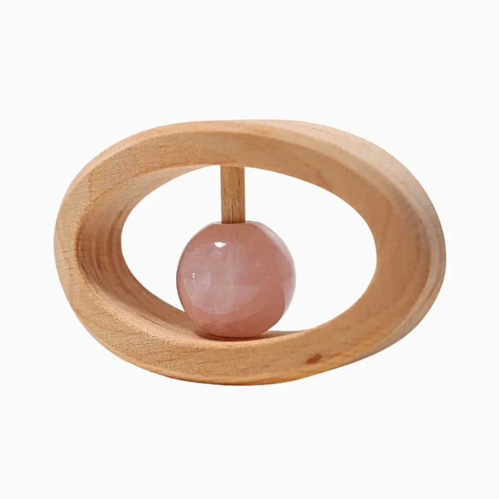 GRIMM's houten rammelaar - rozenkwarts