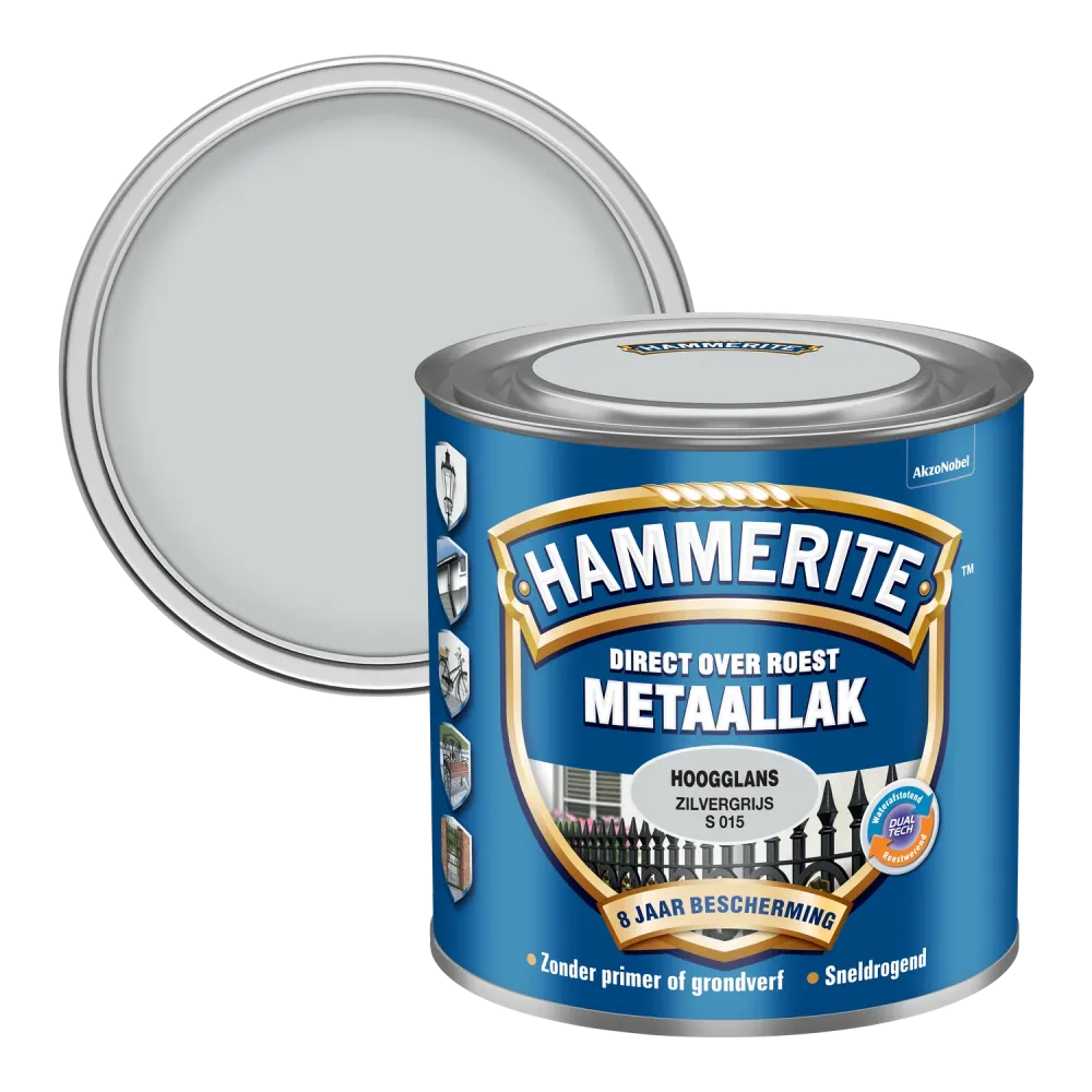 Hammerite metaallak zilvergrijs S015 hoogglans 250ml