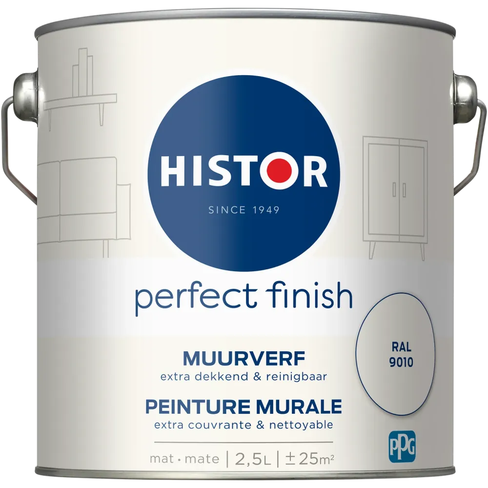 Histor Perfect Finish Muurverf - Mat - RAL 9010 - 2,5L