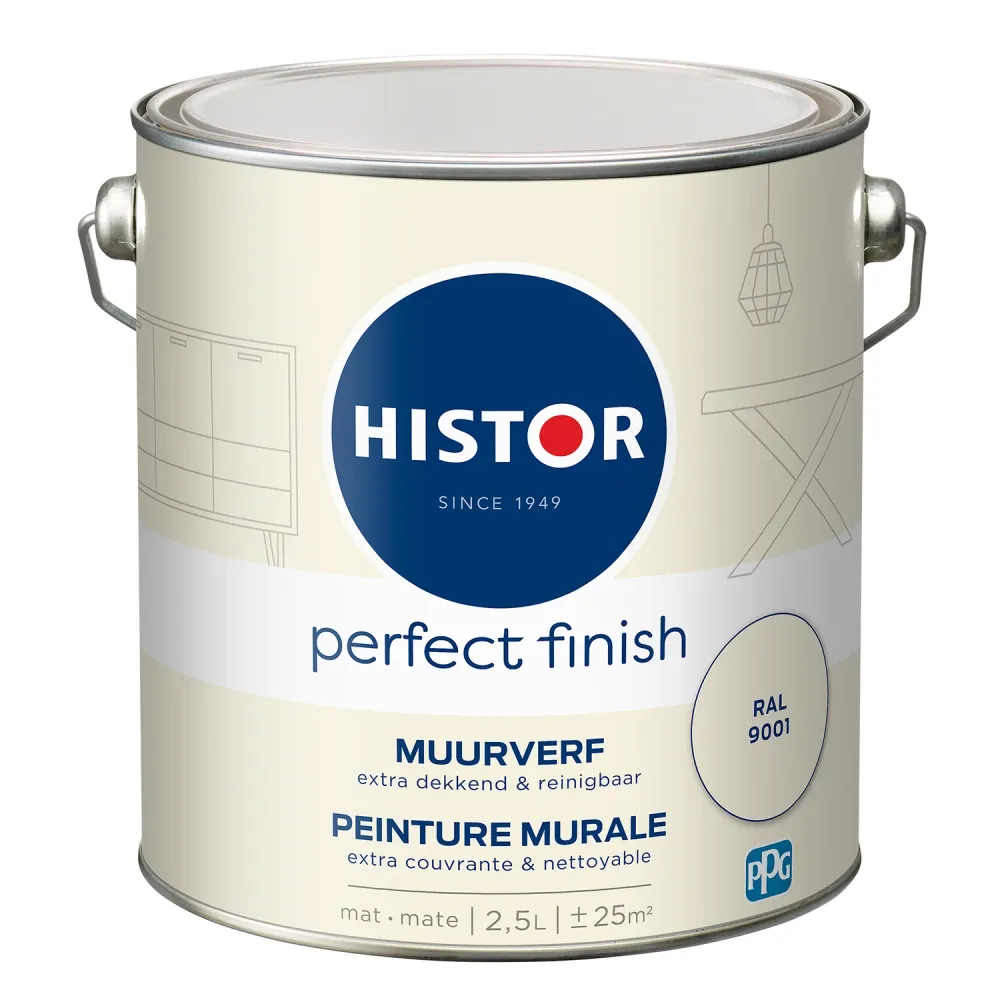 Histor Perfect Finish Muurverf - Mat - RAL 9001 - 2,5L